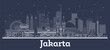 © BooblGum - Outline Jakarta Indonesia City Skyline with white Buildings. Illustration. Business Travel and Tourism Concept with Historic and Modern Architecture. Jakarta Cityscape with Landmarks.