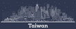 © BooblGum - Outline Taiwan City Skyline with white Buildings. Illustration. Tourism Concept with Historic Architecture. Taiwan Cityscape with Landmarks. Taipei. Kaohsiung. Taichung. Tainan.