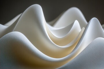 Wall Mural - Abstract white wave pattern with elegant curves and soft shadows, creating a modern and minimalist backdrop suitable for various design applications and creative projects.
