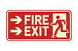 © Tanzicons - Vector art of red fire exit sign with running man and arrows pointing left emergency escape route, safety instruction, and evacuation procedure on transparent background