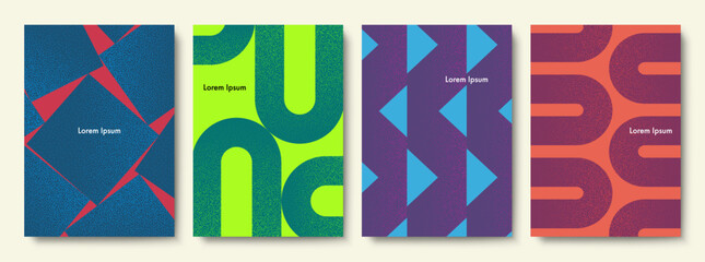 Wall Mural - Set of Colorful Geometric Covers for Printing. Vector Abstract Illustration. Stippled Texture.