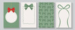 © bodonk - Merry Christmas and Happy New Year cards, posters, holiday covers. Set of greeting Xmas design in trendy retro hand drawn doodle style with bow and ribbon frame, art banner, flayer, template, layout.