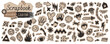 © Olga Che - Rock scrapbook. Punk music doodle cutout collage sticker. Punk rock music icon pattern. Torn paper with scribble tattoo. Shape nub bg. Fire, heart, star, skull. Bold journal hand drawn scrap element