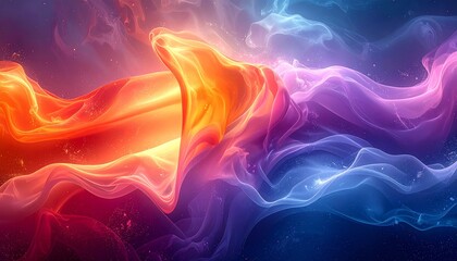 Wall Mural - Abstract blue and purple fractal smoke design with dynamic lines and wave motion texture illustration