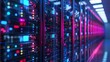 © Supatip - Modern server room with bright, colorful lights, showing data center infrastructure and technology