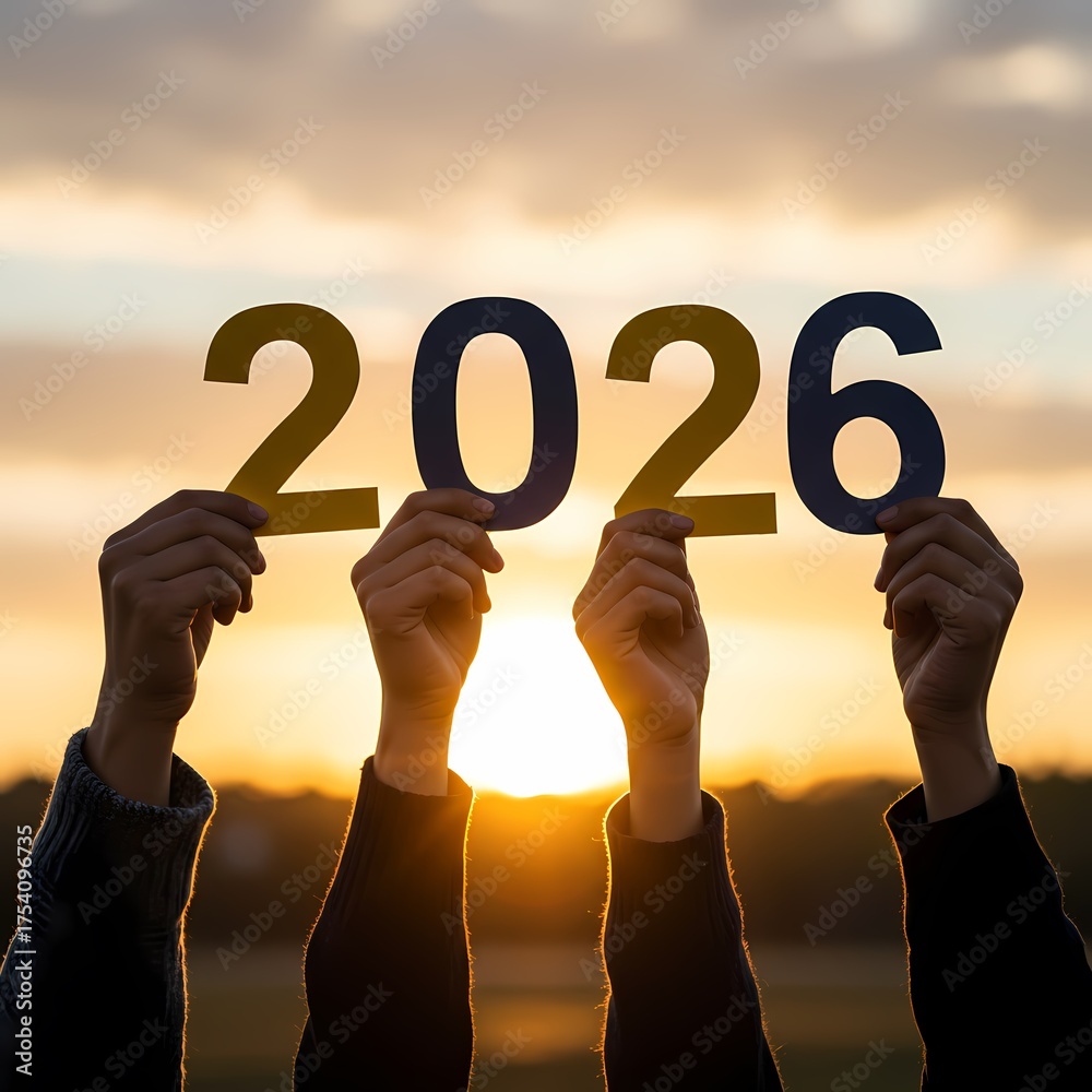 Four Hands Holding 2026 Numbers, Multi hands holding 2026 sign text in ...
