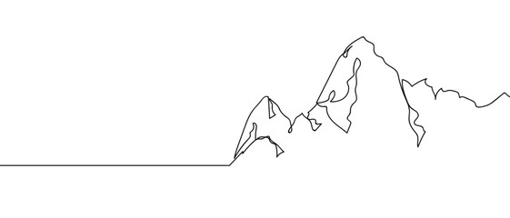 Wall Mural - High mountain continuous hand drawn doodle line art vector, editable stroke.