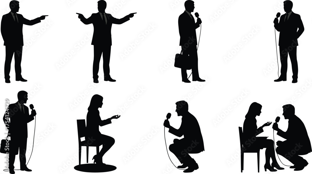 Discussion Poses Communication silhouettes, public speaking, interview poses, media ...