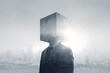 © Marina - Surreal Businessman with Box Head in Cityscape Double Exposure, Conceptual Business Portrait, Modern Art