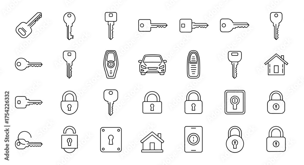 Vector Security Key Fob Vector Set of Security Keys, Locks, House and Car Key Fobs, Keyholes ...
