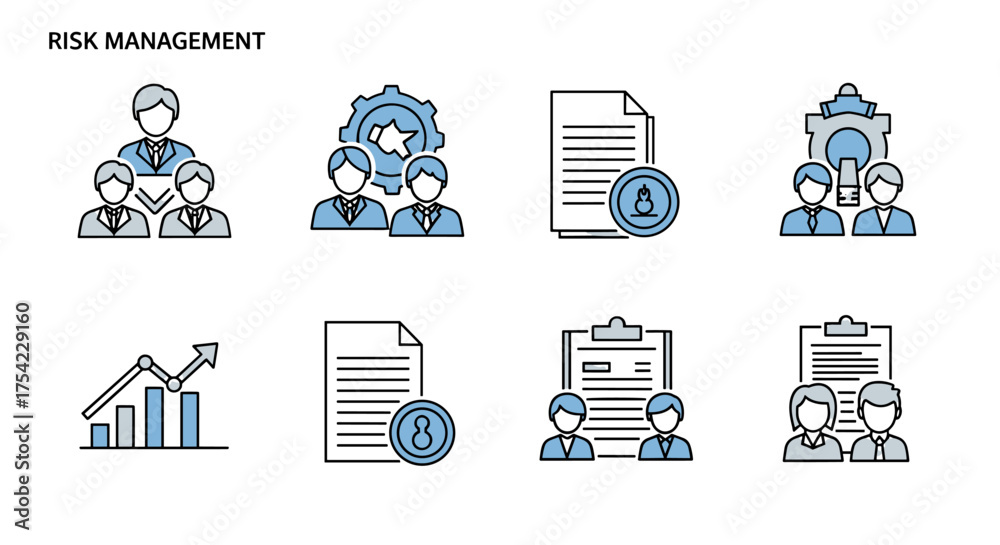 Member Ecosystem Risk Icon Risk management business concept icon set with team leadership ...
