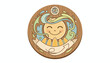 © Krizza - Charming Wooden Label Featuring a Joyful Sun Character Surrounded by Flowing Water and Greenery, Symbolizing Environmental Harmony and Positive Energy, Perfect for Eco-Friendly Brands