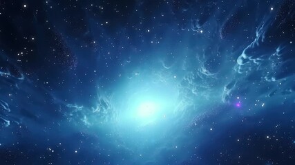 The Stars And Blue Nebula In Space. Galaxy exploration through outer space towards glowing milky way galaxy.	
