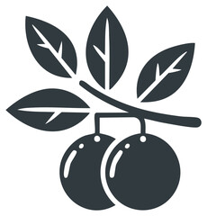 Stylized Fruit Tree Branch with Two Fruits and Leaves Vector Illustration