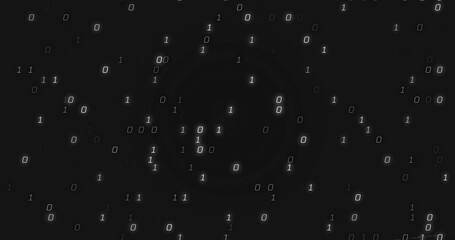 Wall Mural - Floating white binary digits shifting in abstract digital space, with glowing code effect