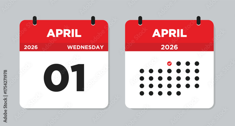 April 1 2026 Wednesday Calendar Vector Illustration. April 1 calendar ...