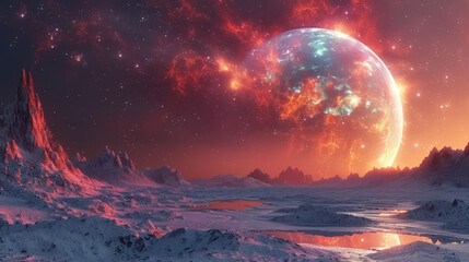 Wall Mural - Unknown planet from outer space. Space nebula. Cosmic cluster of stars. Outer space background