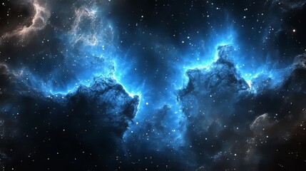Wall Mural - A Stunning Blue and Black Nebula Radiance in Deep Space, Stars Scatter in Cosmic Cloud Beauty