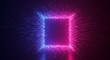 © Tri - Abstract background with a square frame of exploding light particles in blue and magenta, symbolizing a futuristic portal or energy burst