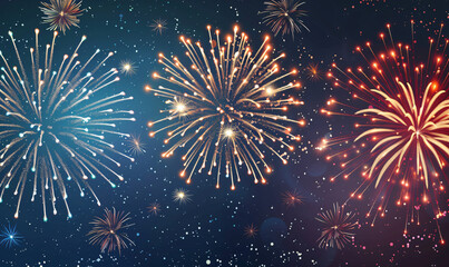 Colorful fireworks exploding in the night sky, celebrating a festive event with bright lights and sparkling effects.