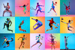 © Lustre Art Group  - Vibrant collage of athletes performing different sports on colorful backgrounds. Concept of global athletic movement, diversity, fitness culture for advertising, design, and editorial use.