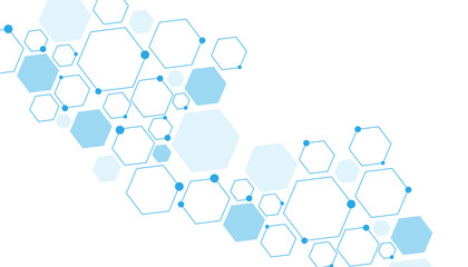 Science network pattern blue Hexagonal abstract background. Big Data Visualization structure elements . Health care and science medical pattern innovation. Template design with concept Dots and lines.