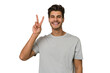 © Asier - Young handsome caucasian man isolated on white background showing number two with fingers.