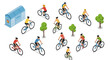 © Santiago - Isometric cyclists and trees in urban setting