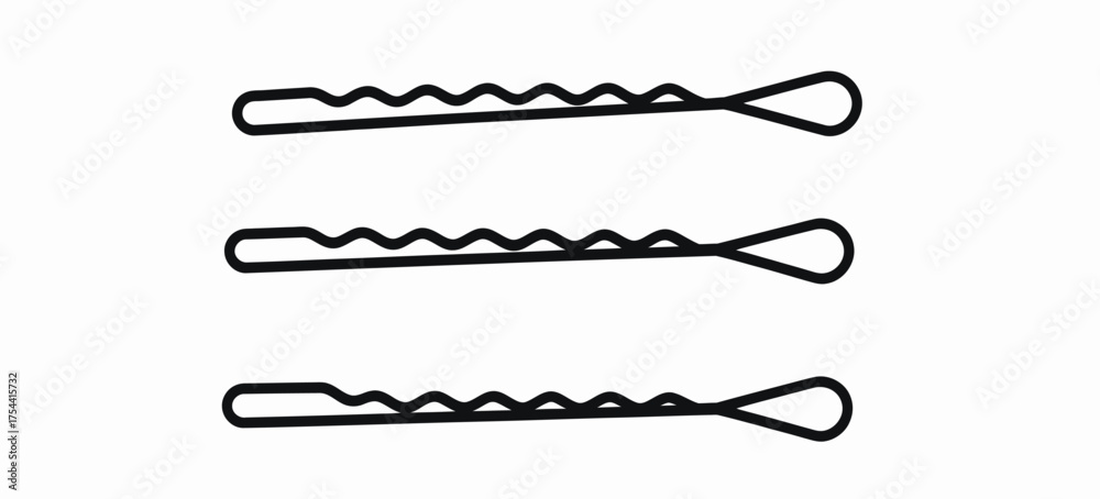 Three identical bobby pins with curved serrations vector illustration ...