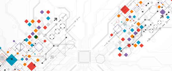 Wall Mural - Abstract technology concept. Circuit board, high computer color background. Vector illustration with space for content, web - template, business tech presentation.