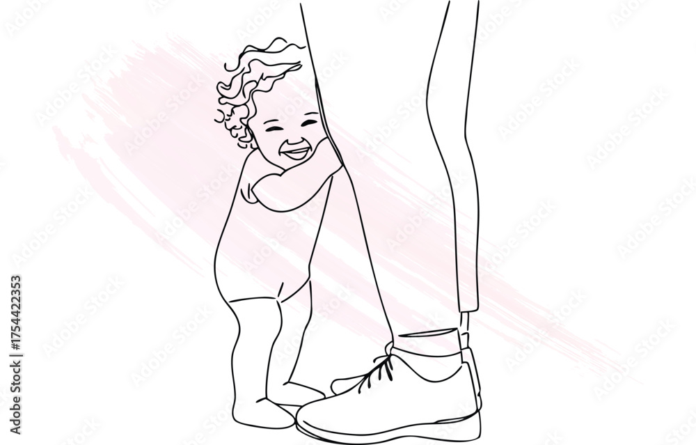 Continuous line drawing a happy child hugging Stock Vector | Adobe Stock