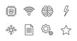 © Mr. Stocker - Black outline icons of various technology symbols including a microchip, wi-fi signal, brain, lightning bolt, network hub, document, gears, and star.