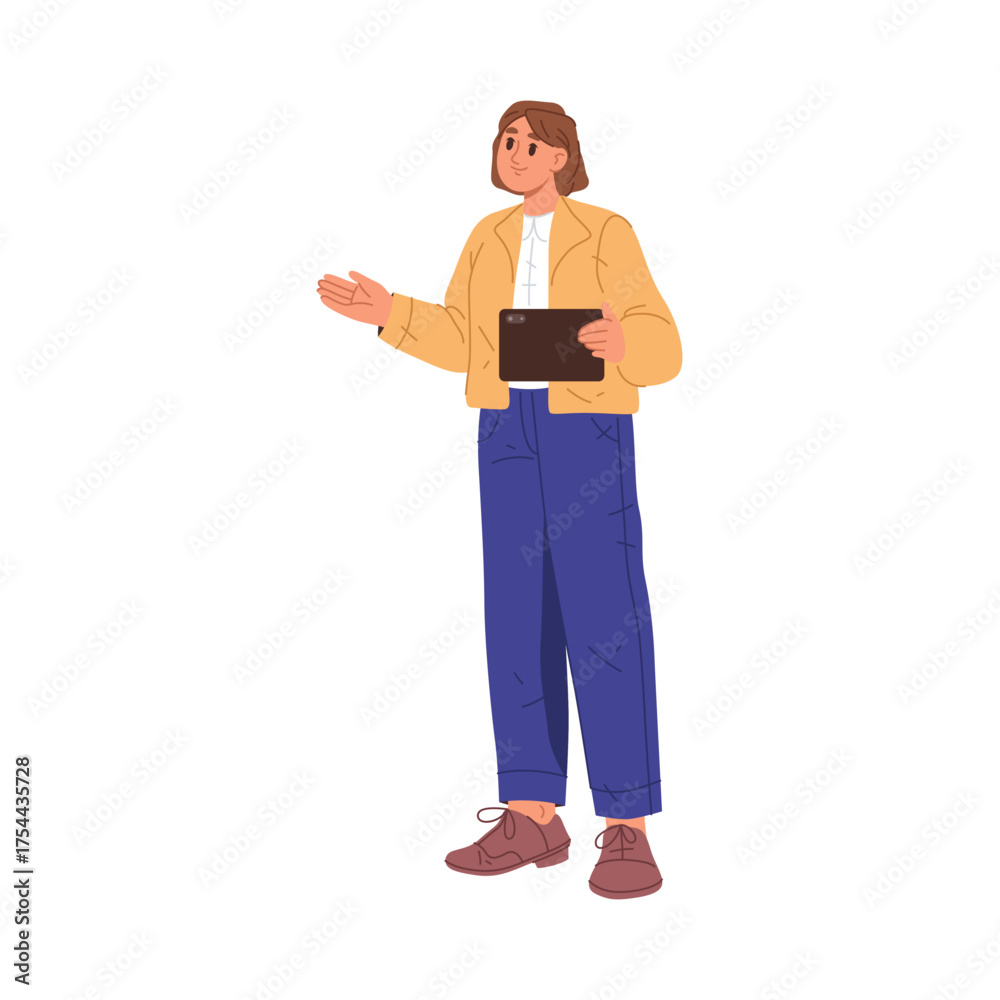 Student girl giving presentation or answering on lesson. Vector in flat ...