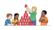 © FARHANA - Building Blocks of Togetherness: Children work together stacking cups, illustrating teamwork and creativity in a fun game setting.