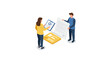 © Ophelia - Business collaboration scene with charts and documents in isometric style