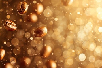 Wall Mural - Coffee beans pattern bokeh effect background backgrounds gold invertebrate.