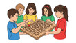 © Rahimatul - Teamwork Puzzle: A group of friends working together to solve a wooden maze puzzle, showing unity and collaborative problem-solving skills.