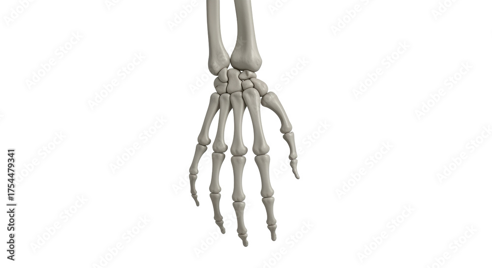 Isolated human hand and arm skeleton anatomy detailed, medical ...