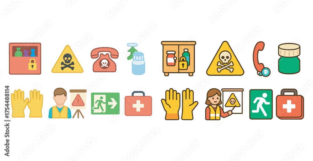 Hazard and safety flat icons set – warning, protection, emergency ...