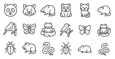 Naklejka na meble Animal and nature outline icons set – linear, wildlife, silhouette design elements