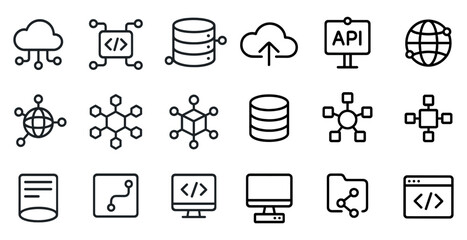 Cloud computing line icons set – tech, digital, network symbols for development