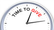 © Hermanthos - Time to give concept illustrated on a clock, symbolizing generosity, sharing, kindness, contribution, and support, capturing the importance of giving and helping others with a clean minimal design