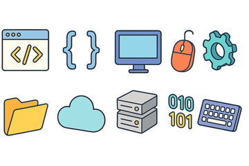 Programming outline icon set. Coding, development tools for web and software design