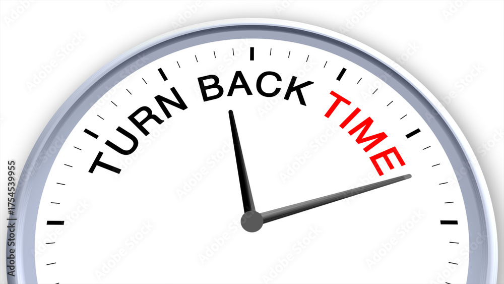 Turn back time concept illustrated on a clock, symbolizing reflection ...