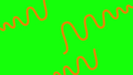 Wall Mural - Animated orange decorative wavy lines is drawn. Linear background. Looped video. Vector illustration isolated on green background.
