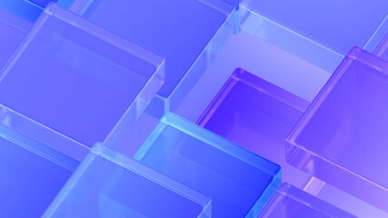 Wall Mural - Abstract animation, purple and blue glass blocks, 4k seamless loop video, 3d render