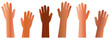 © Never Give up  - Hands raised up. raised cartoon hands in various skin tones. Many arms. Unity, diversity and support, vote and multiculturalism. Teamwork soft render vector concept
