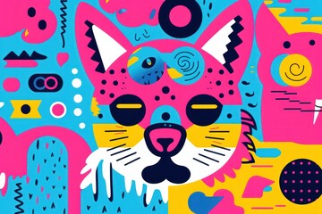 Wall Mural - Memphis fox background pattern backgrounds pink.