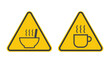 © AndiPoe - Bundle of isolated yellow caution triangle signs warning hot food and beverage hazards, safety label for restaurant and kitchen use.
