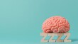 © Noppakun - A pink brain rests on wooden blocks spelling 'ZZZ,' symbolizing sleep and mental relaxation against a soft turquoise background.
